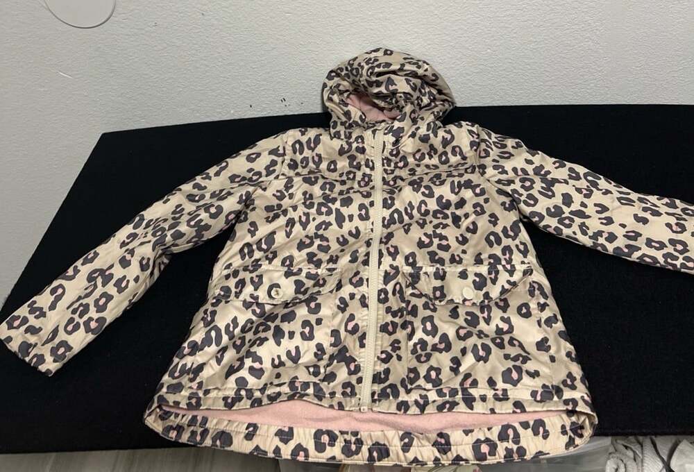 Carter's Girl's Size 8 Fleece Lined Coat Hooded, Zip Up Leopard Print Pink